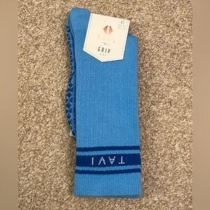 TAVI Kai Grip Socks - blue ocean stripes - barre, yoga, pilates, size M, new NWT